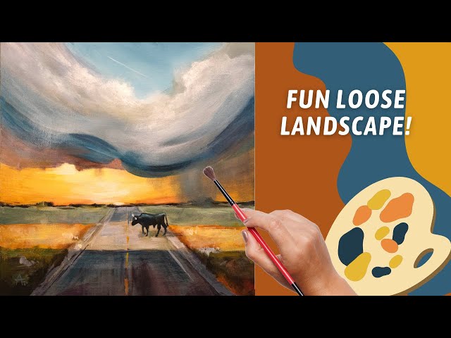 How To Paint an EASY COW! FUN Rural Landscape Acrylic Painting! How To Paint DRAMATIC Clouds!