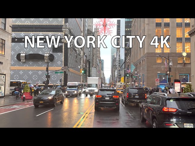 Driving Rainy New York City 4K - Louis Vuitton Luggage - Driving Downtown