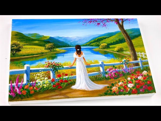 Serene Springtime Lake: Acrylic Landscape Painting Tutorial