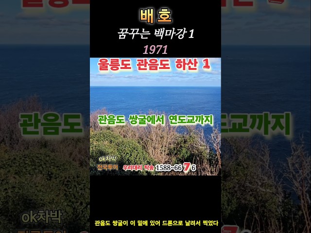 배호 꿈꾸는 백마강1 (1971) 울릉도 해 관음도끝 #ok차박전국투어 뷰가 멋진  쌍굴 전망대에서 하산길 관음도 연도교까지 야자매트길  중간에 새싹나무 의자 쉼터도 있다