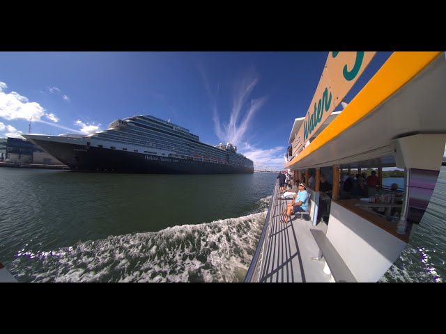 #VR180 Water Taxi Passing by a Huge Cruise Ship near Ft. Lauderdale Florida