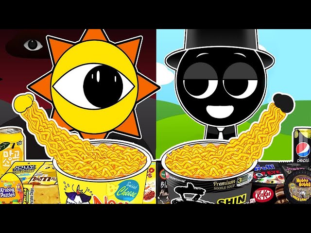 Incredibox Sprunki - Convenience Store Food Mukbang Mr. Sun VS Black with YELLOW BLACK Food| ASMR