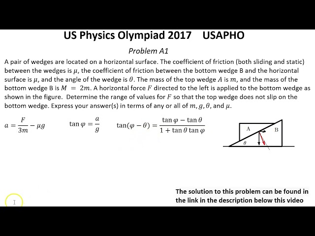 US Physics Olympiad 2017. USAPHO Final.  Solutions for problems A1-A4, B1-B2.