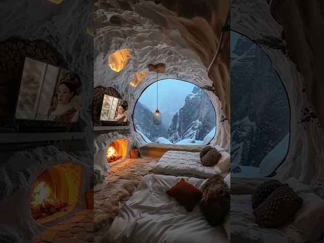 Sleep in a Cozy Snowy Cabin | WinterAmbience with Crackling Fireplace Sounds and Relaxing Snow.