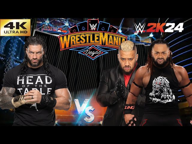 WWE2K24 Roman Reings VS Solo Sikoa & Jacob Fatua in a Handicap Match TOW On ONE Tornado Tag