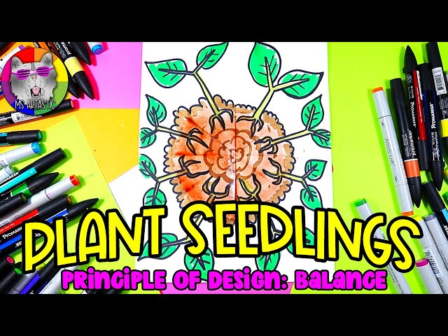 Draw Plant Seedling, Radial Symmetry Artwork! Principle of Design: Balance Art Lesson for KIDS!