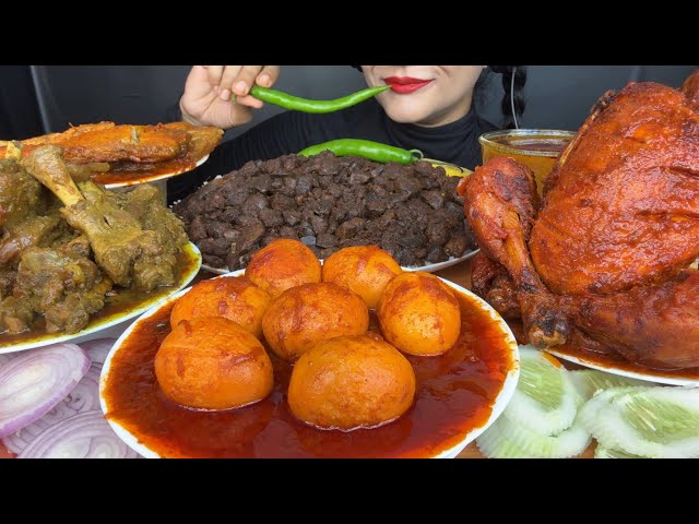 ASMR EATING MUTTON CURRY,EG CURRY,WHOLECHICKEN CURRY,FISH CURRY