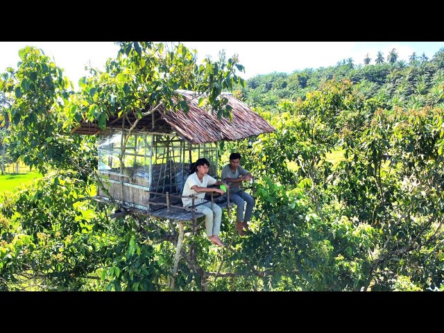 Camping in a Tree House, Rain, Fishing and Grilling fish, Comfortable shelter