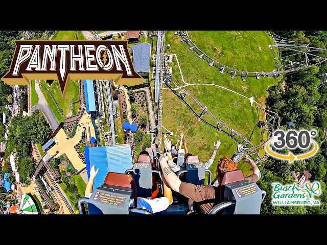 VR 360 Pantheon Roller Coaster On Ride Middle Seat POV Busch Gardens Williamsburg 2023 07 25