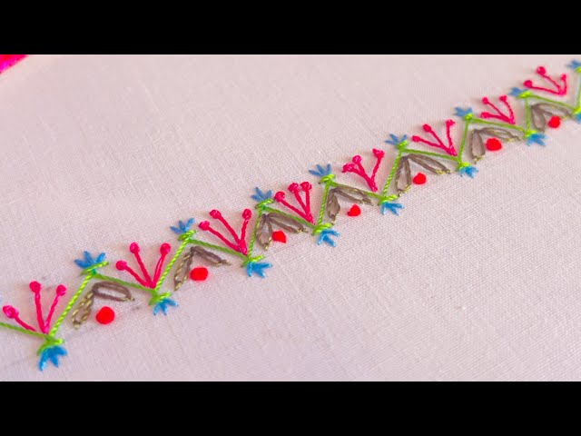 Hand embroidery borderline design |easy borderline tutorial for beginners