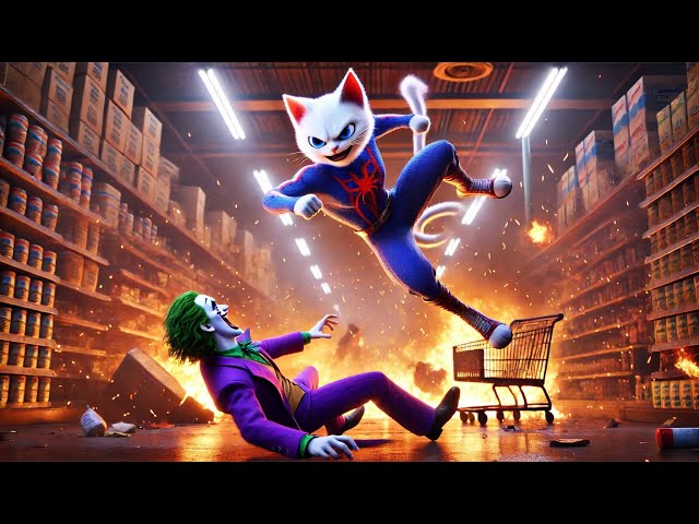 Spider Cat🐱Fights Joker Saves People From Huge Fire🔥#ai #catlover #catvideos #cutecat #aicat #joker