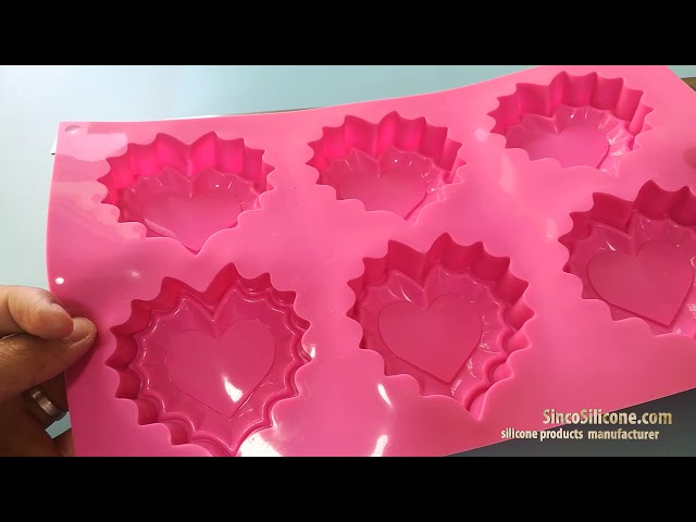 Silicone Chocolate Mold,  Heart Shapes, Jello and Ice Tray, Candy Mold, 6 Cavities