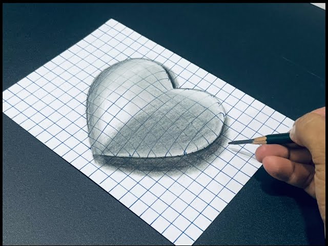 easy draw 3d heart on paper for beginners, how to draw 3D heart