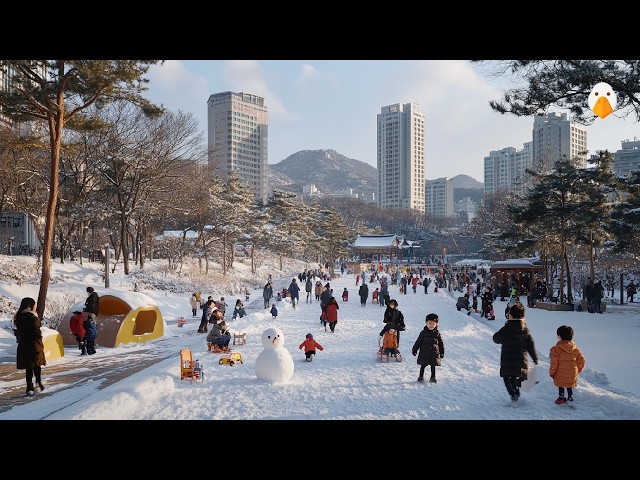 Gwangju, South Korea🇰🇷 Amazing Snow Walking Tour in Gwangju Central  (4K UHD)