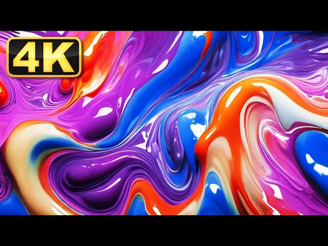 4K Colorful Flowing Paint Mix! Satisfying Paint Video! Soothing Music / Screensaver for Meditation