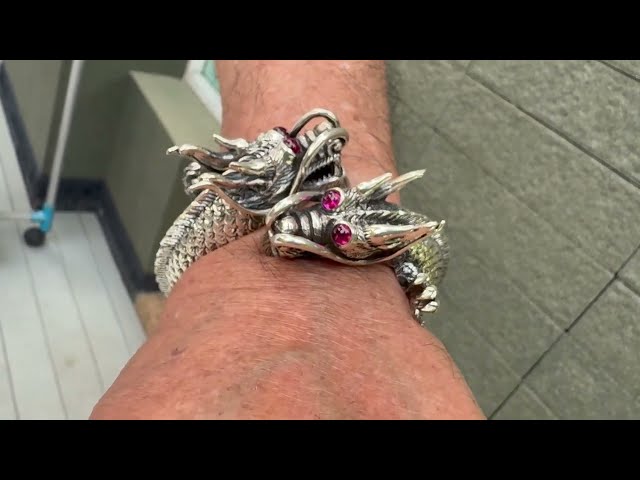 Huge Dragon Sterling Silver Biker Cuff Bracelet