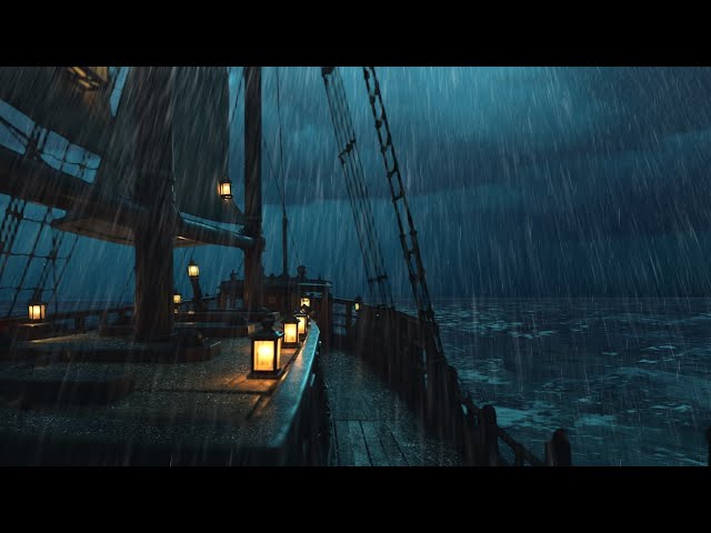 Rain on Boat Deck at Night - 수면, 공부 또는 휴식을 위한 폭풍 분위기