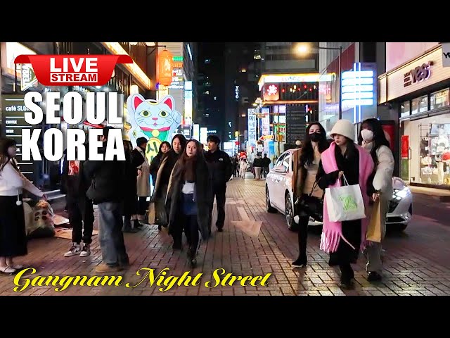 Live Korea Seoul 🇰🇷 Walk Tour Korea 🤩 Seoul Gangnam Night Street Walking Tour | Korean Food Street