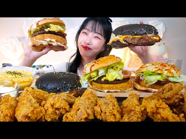 Mukbang:) 🍔Korean Burger & Fried chicken🍗 ☆ Big Bites :: ASMR :: Eatingshow ☆