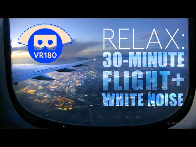 VR 180° Flight: Plane Ride to Los Angeles with Airplane Cabin White Noise (4K) 30 Minutes to Relax