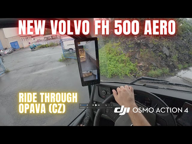 POV Truck Driving VOLVO FH AERO a tight spot at the unloading in Opava