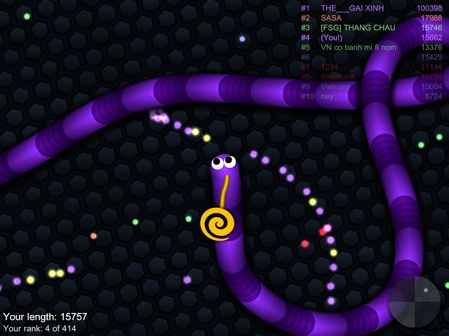 I got to 16,000 length in slither.io (playing online)