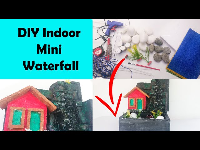 How to make Styrofoam and cement mini water fountain waterfall at home - DIY indoor waterfall crafts