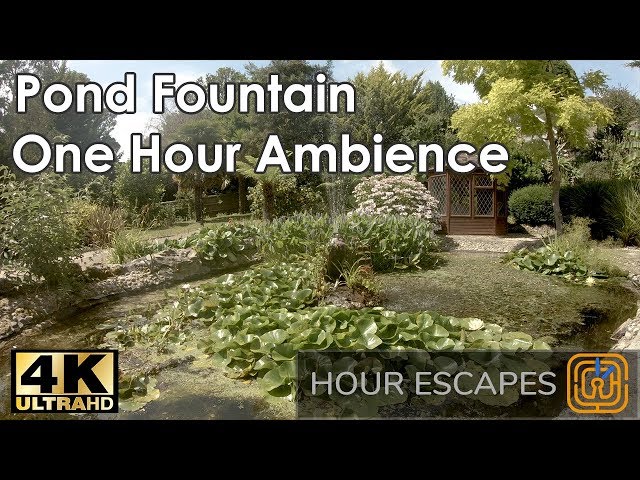 4K Pond Fountain - One Hour Sound & Video