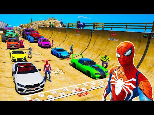 Continuation next Epic challenge jump Ramp Mount Chiliad Spiderman BMW Cars Audi Monster Truck GTA V