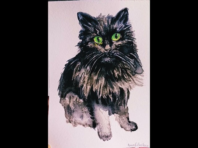 #blackcatart #watercolorpainting #cat #pets