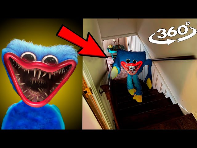 VR 360 ° Poppy Playtime Huggy Wuggy / صعد إلى المنزل وهاجمني! فيديو SOS / 360