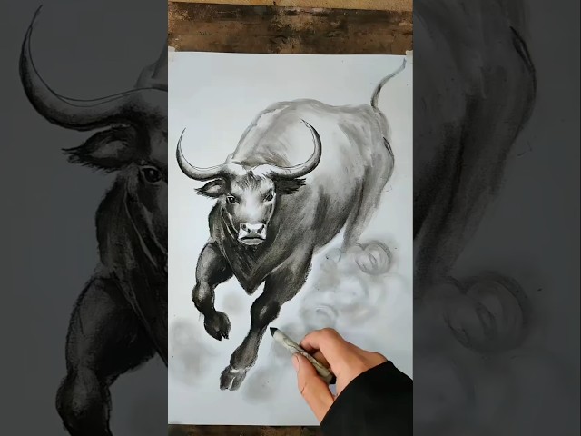 Dynamic Buffalo Sketch 🐂✨ | Charcoal Art Masterpiece #ArtVissionHub