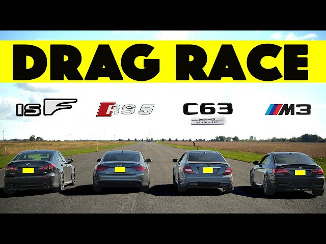 Old Timers! BMW E92 M3 Comp vs Mercedes C63 AMG 507 vs Audi RS5 vs Lexus ISF. Drag and Roll Race!