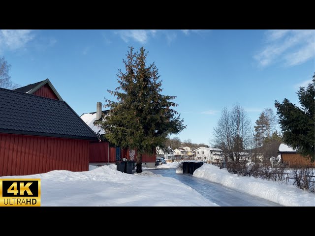 Peaceful Winter Walk in Norwegian Town Baerum, 4k Norway