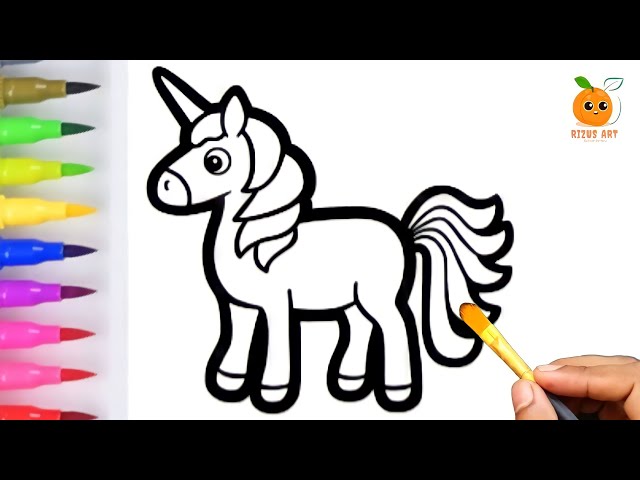 Unicorn With Rainbow Drawing & Coloring for Kids and Toddlers | How to Draw a Unicorn