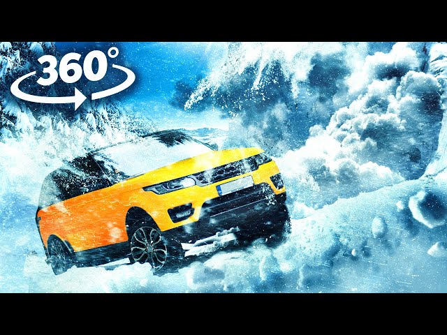 VR 360 SURVIVING A SNOW AVALANCHE IN A CAR!  SNOW WINTER BLIZZARD Up-close 360 video