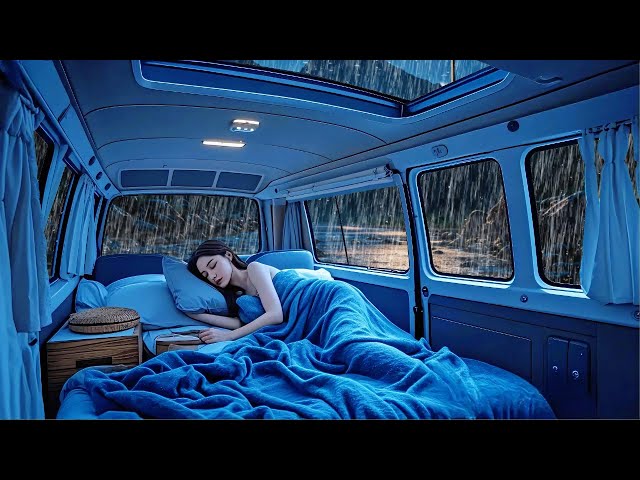 Defeat Insomnia to Sleep Instantly with Sounds Rain & Thunder on Window the Cozy Car at Night