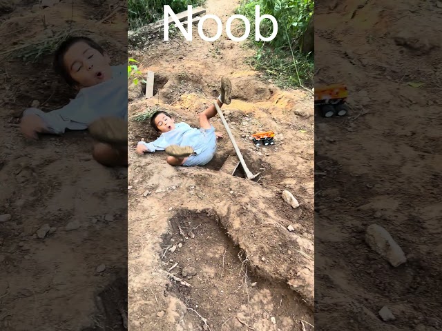 Noob digging out a rock vs pro