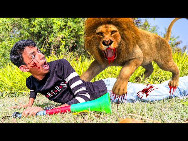 Lion Attack On Village Boy In Forest Flute Playing Time