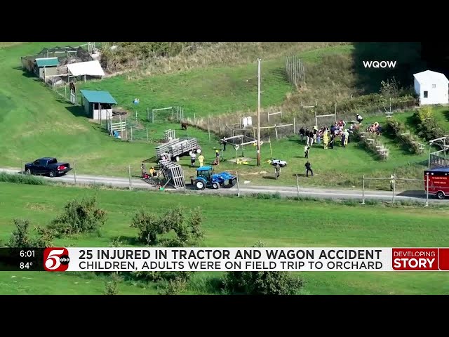 25 injured in tractor and wagon accident during field trip at orchard in western Wisconsin