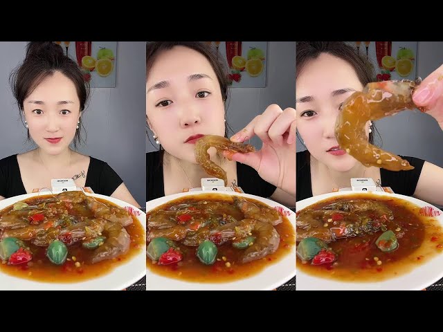 【Yummy】Eating show：Chop pepper sauce shrimp🦐🦐🧄🧄#Seafood#sashimi#gourmet#asmr#mukbang