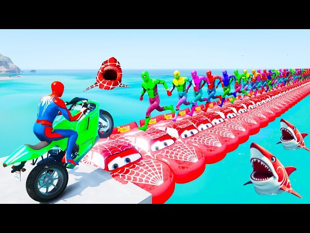 💚Superheroes on a motorcycle ride over the sea along the Spider-Man Bridge GTA 5