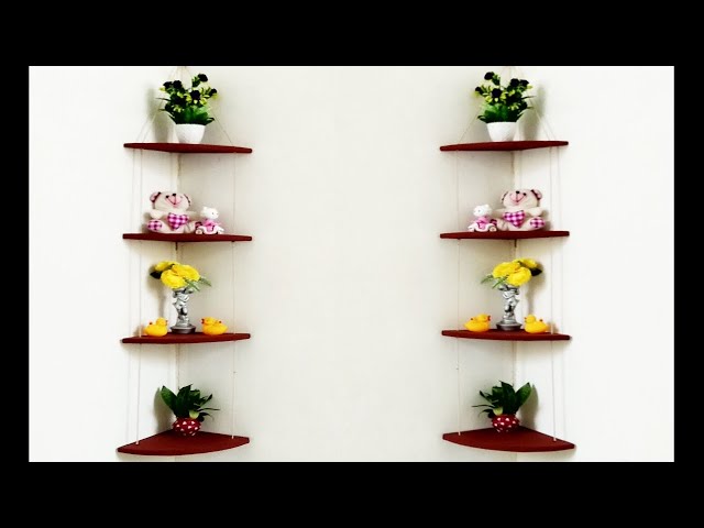 DIY hanging wall shelf || corner shelf with cardboard || 4 shelves corner rack