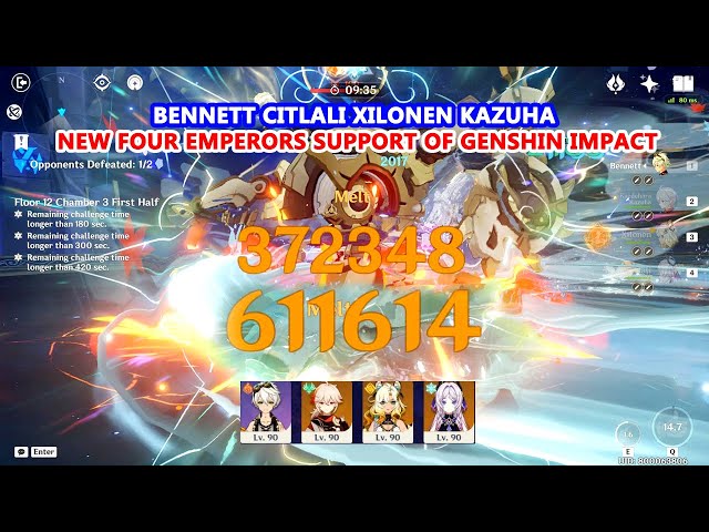 Bennett Citlali Xilonen Kazuha : New Four Emperors Support of Genshin Impact : 5.3 Abyss Showcase