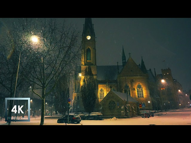 Snowstorm at Night Walk 4K HDR Heavy Snowfall Stockholm