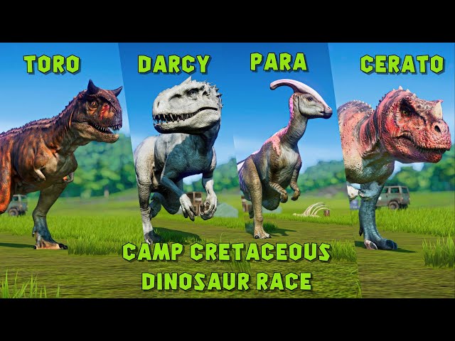 CAMP CRETACEOUS DINOSAUR RACE - TORO, GRIM, DARCY (INDOMINUS REX), REXY, PARA AND STEGOSAURUS