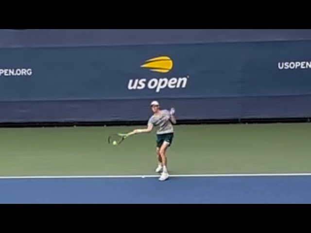 Daniil Medvedev, Jannik Sinner, Karen Khachanov and Felix Auger Aliassime practicing for Usopen 2023