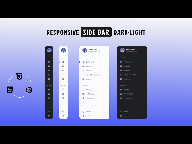 How to create a Responsive Sidebar Menu with Dark/Light Mode Using html, css, &  js