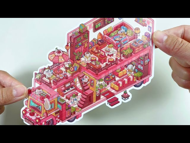 [ASMR]DIY a pink puppy camper with stickers~