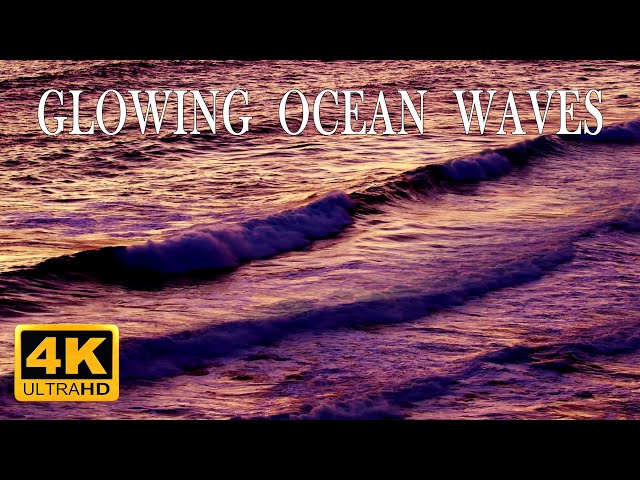 Ocean waves glowing in saturated post-sunset hues with ambient nature sounds in UHD 4K 8 hours